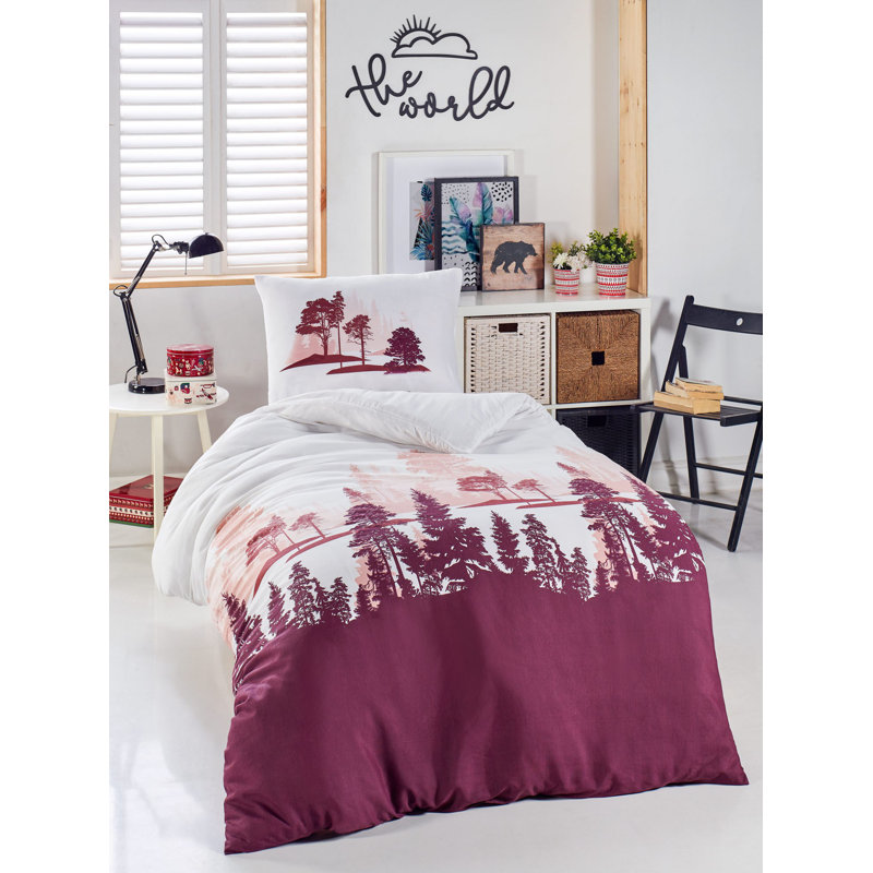 Ensemble de housse de couette en mélange de coton blanc / mauve 2 pièces Kingstowne