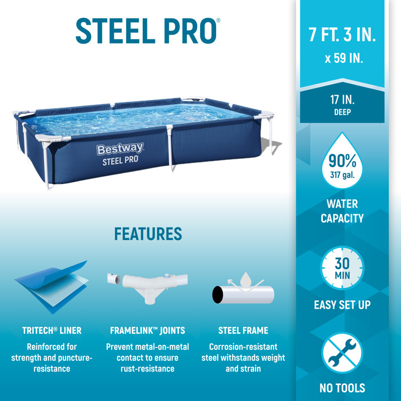 Blue Steel Frame Rectangular Above Ground Pool with Pump
