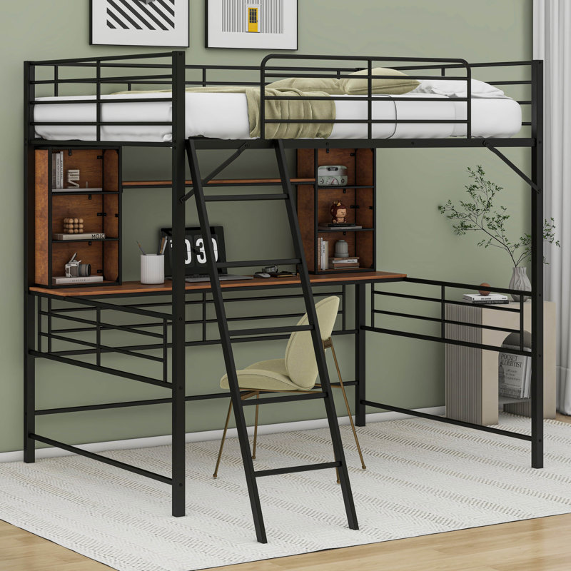 Lit mezzanine Damir, pour enfants, Double, Noir