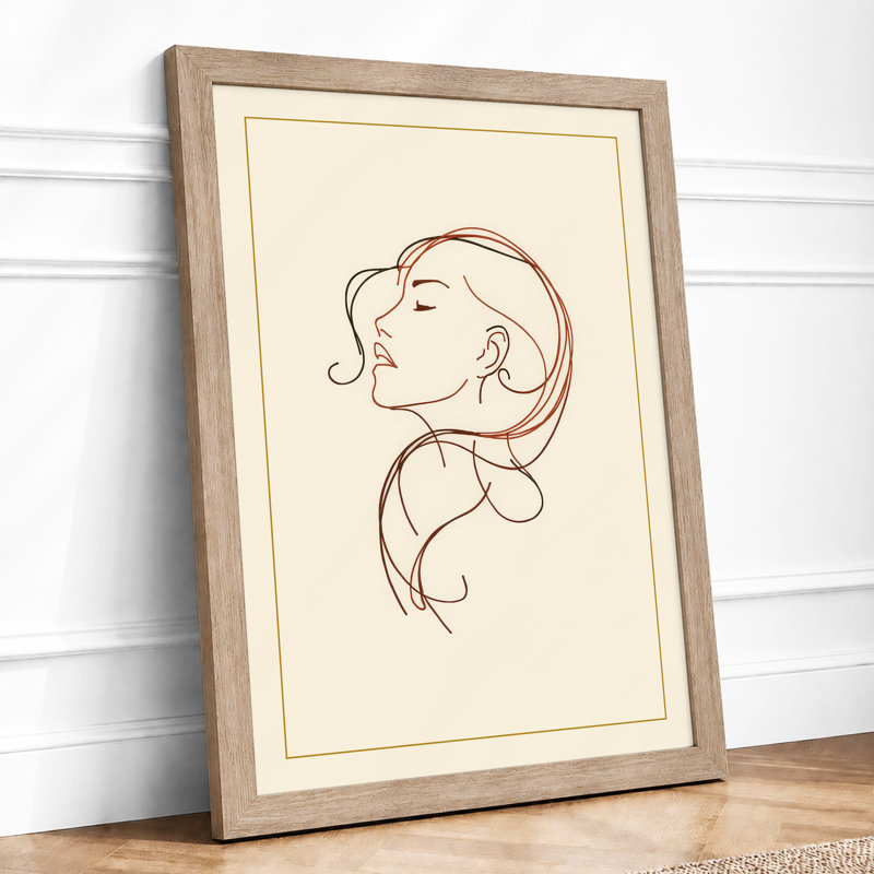 Woman in Profile Minimalist - Framed Print, A3 - 42.0 x 29.7 cm, Oak