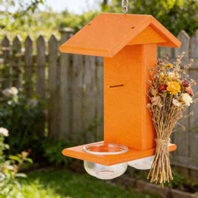 All-In-One Recycled Plastic Oriole Bird Feeder With Removable Glass Cups For Jelly, Fruit, Nectar Or Seeds, Outdoor Hanging Feeder