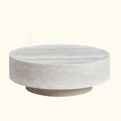 Fiberglass Coffee Table With Natural Beige Stone Finish, Durable And Stylish For Modern Interiors