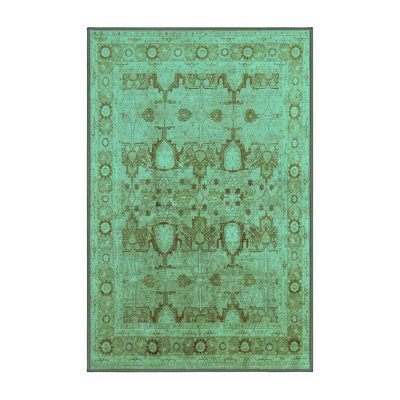 Tapis oriental en laine / polyester tissé à la machine en bleu