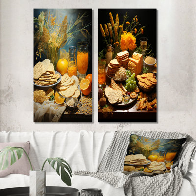 «Judais Matzah Passover Feast» - Judaïsme, ensemble de 2 reproductions d'art sur toile