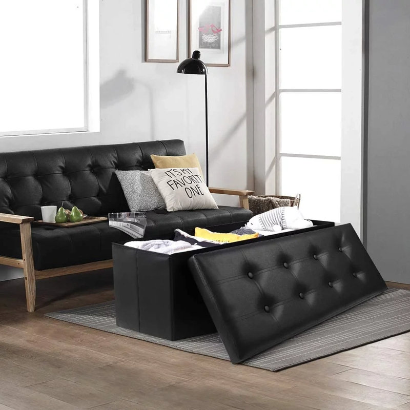 Banc de rangement Keris, Similicuir noir