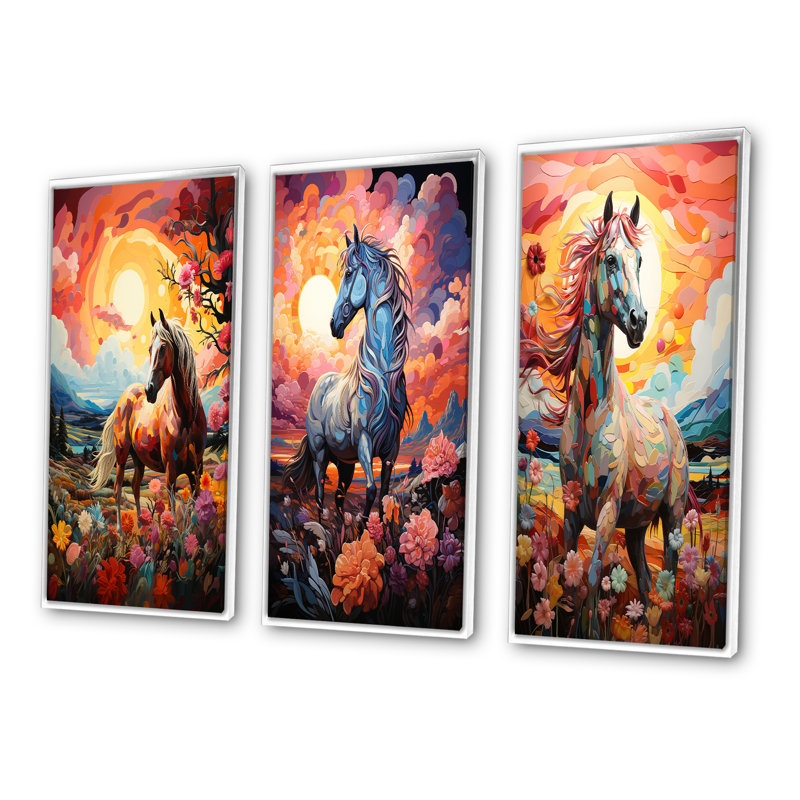 "Carrousel, Carrousel de l'enfance", 3 pièces, Cadre blanc, H 20 po x l 36 po
