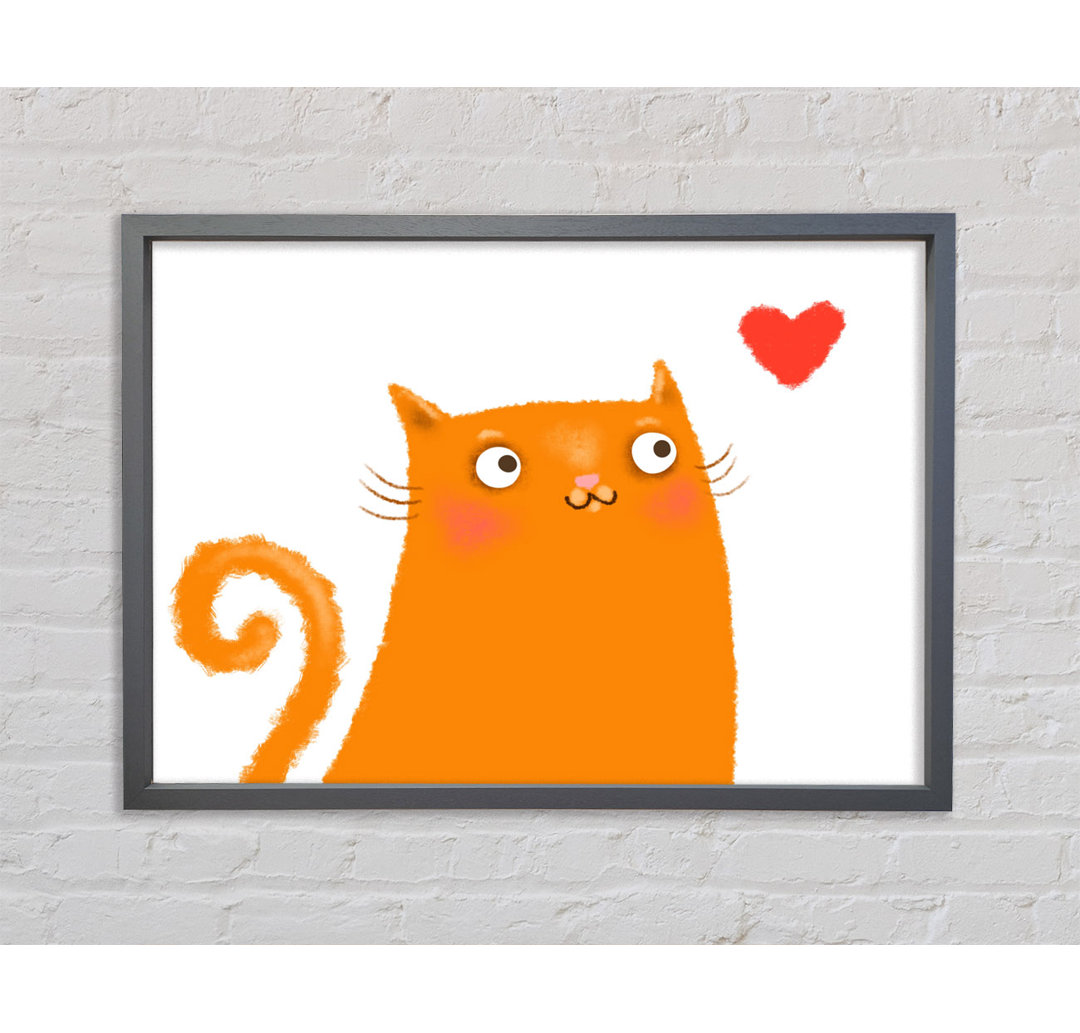 The Love Heart Orange Cat Gerahmter Druck