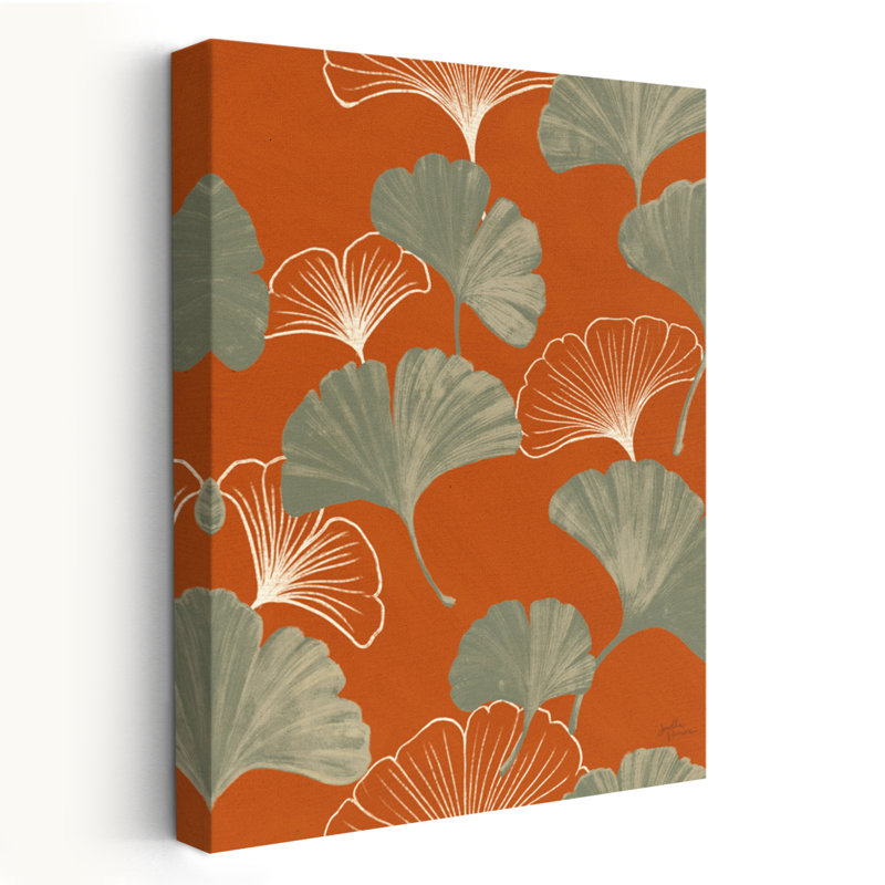 Étude ailée, motif IXE - Gingko botanique, feuilles, art vert, H 24 po x l 16 po