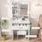 Vanity Table With Mirror & Adjustable LED Lights, Power Outlet, Hairdryer Holder & Stool – Compact Dressing Desk For Small Bedrooms(White)-29583457