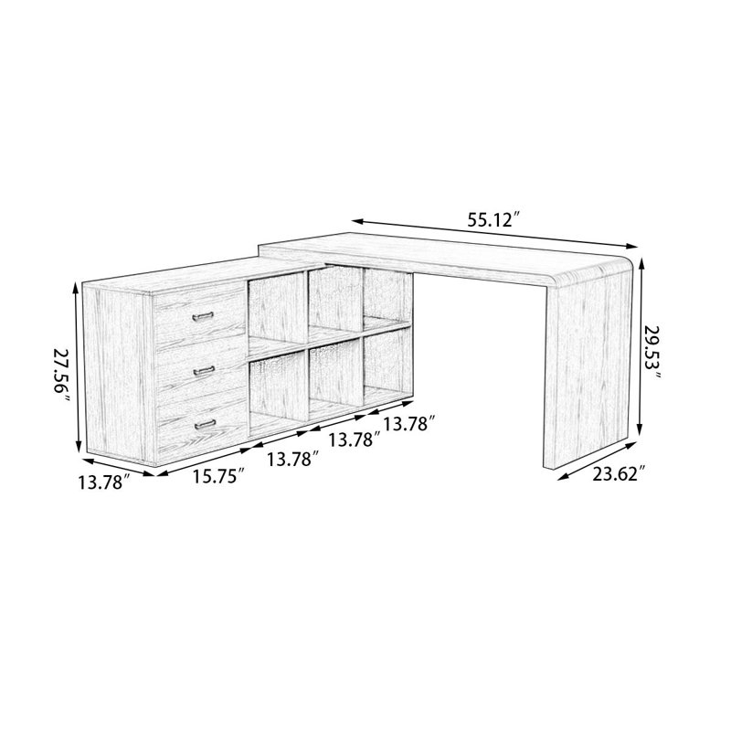 Bureaux en bois massif en L noyer clair, H 29,53 po x l 55,12 po x P 23,62 po