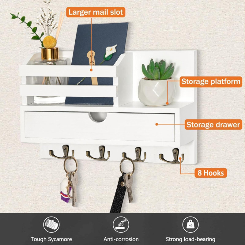 Wood Metal Wall Organizer with Mail Storage