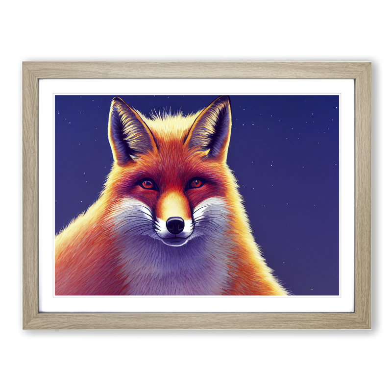 Fab Fox - Single Picture Frame Painting, 46cm H x 64cm W x 2cm D, Oak