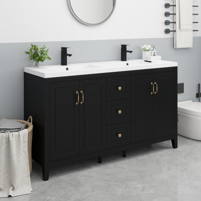  Transformez votre espace: meuble-lavabo noir de 60 po avec lavabo en résine - moderne, durable et prêt à installer
