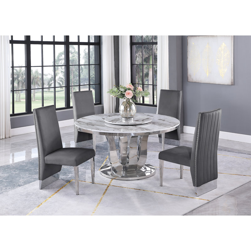 Ensemble de salle à manger 4 personnes Lincolndale, Gris / Argent, Blanc, Argent