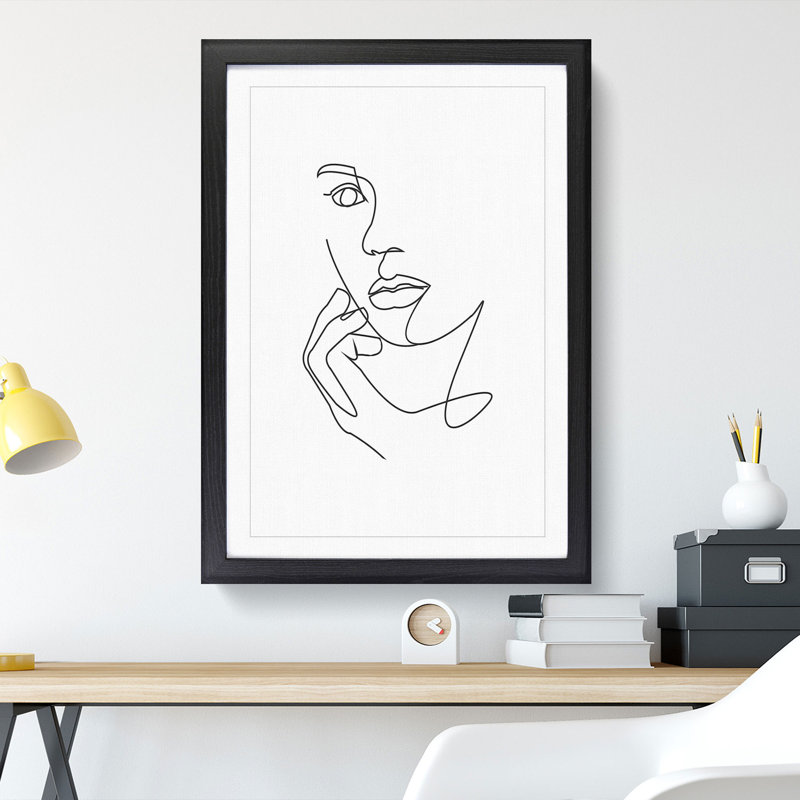 Line Female Face - Picture Frame Drawing, Black Framed, 48cm H x 36cm W x 2cm D