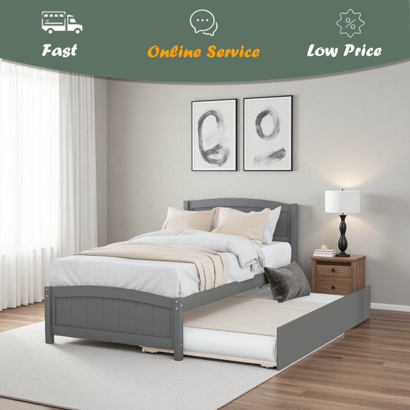 Lit plateforme simple avec lit gigogne, Gris