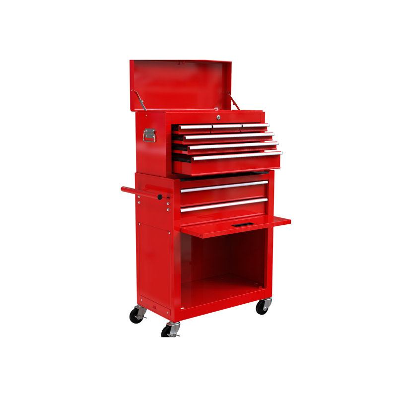 Armoire à outils rouge à 8 roulettes, grande capacité de rangement, tiroirs coulissants pour un accès facile en rouge, fabrication en acier robuste, roues faciles à manœuvrer