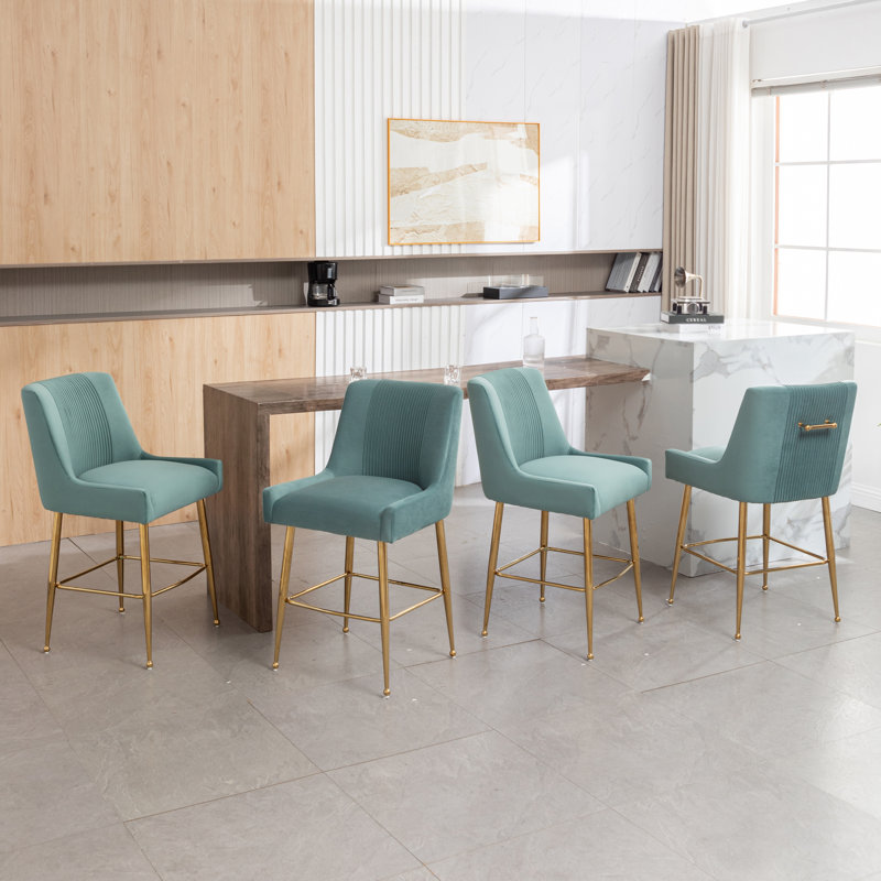 Elian Upholstered Velvet Bar Stool, Green