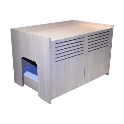 Litière cachée pour chat avec matelas à griffer intégré, longueur 34,25 po, largeur 20,49 po, hauteur 21 po, 45,87 lb, panneau de particules +, maison en bois de longue durée et X 21 po, brun beige