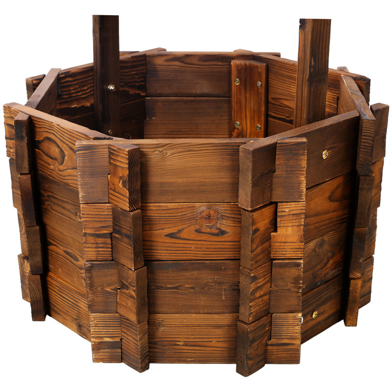 Rustic Wooden Wishing Well Planter For Yard, With Hanging Bucket & Shade Guarantee, 53X25x25 Outdoor And Appeal, 25X25x53, Brown