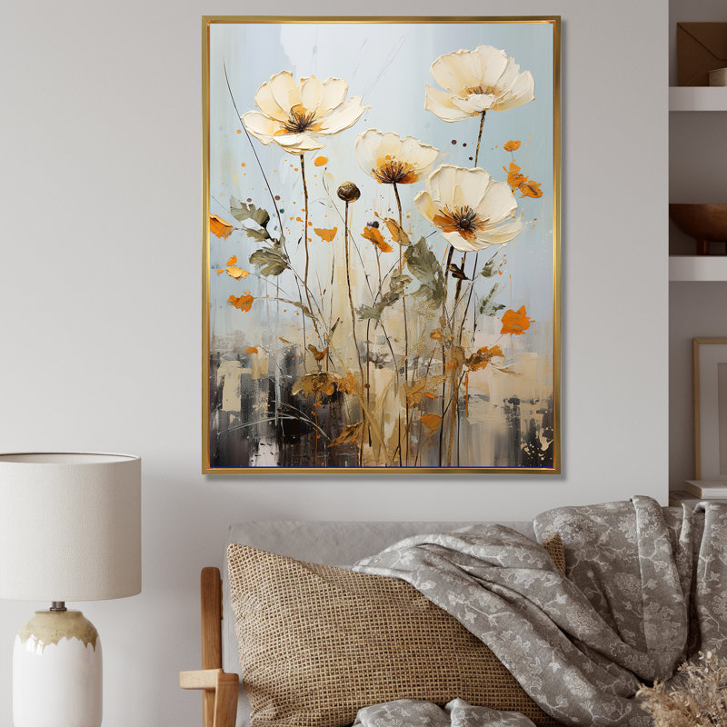 Minimalisme beige, fleurs sauvages et prairies, Cadre flottant doré, H 40 po x l 30 po