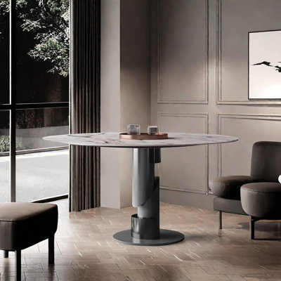 Modern Round Rock Table with Steel Legs