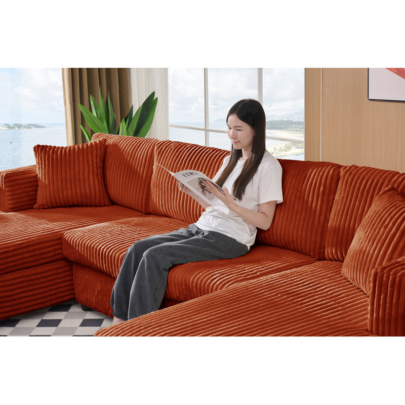 WIXIDIEL 4 Seat U Sectional Couch | 110'' Corduroy Sofa