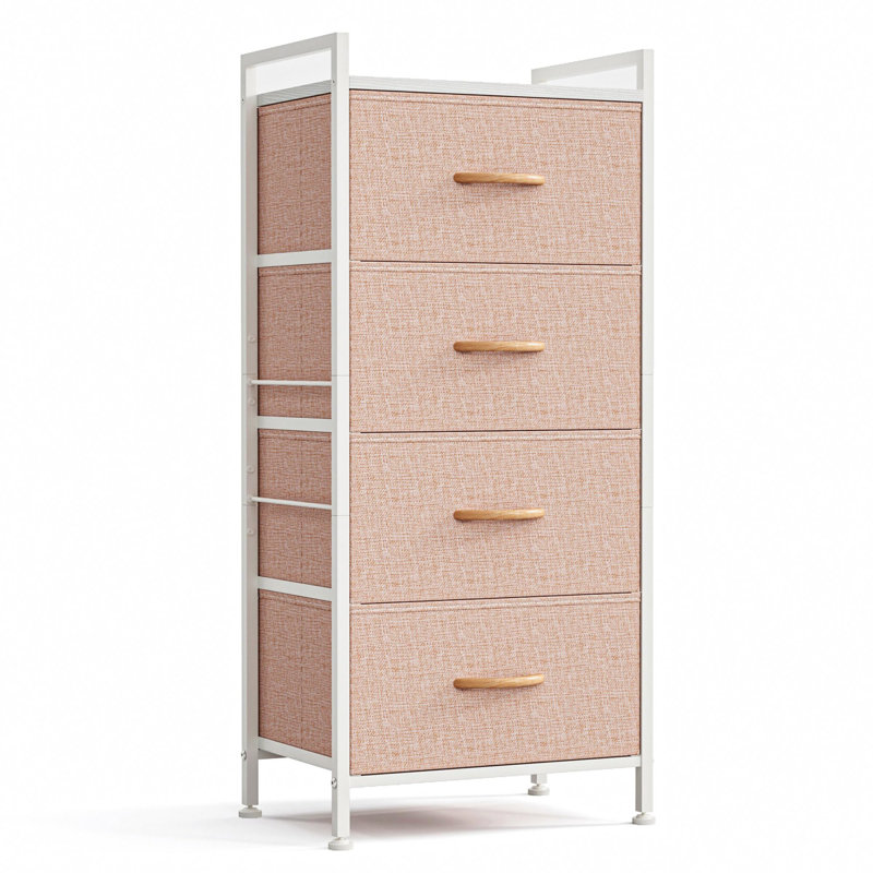 Commode 4 tiroirs en tissu pour chambre à coucher, Rose