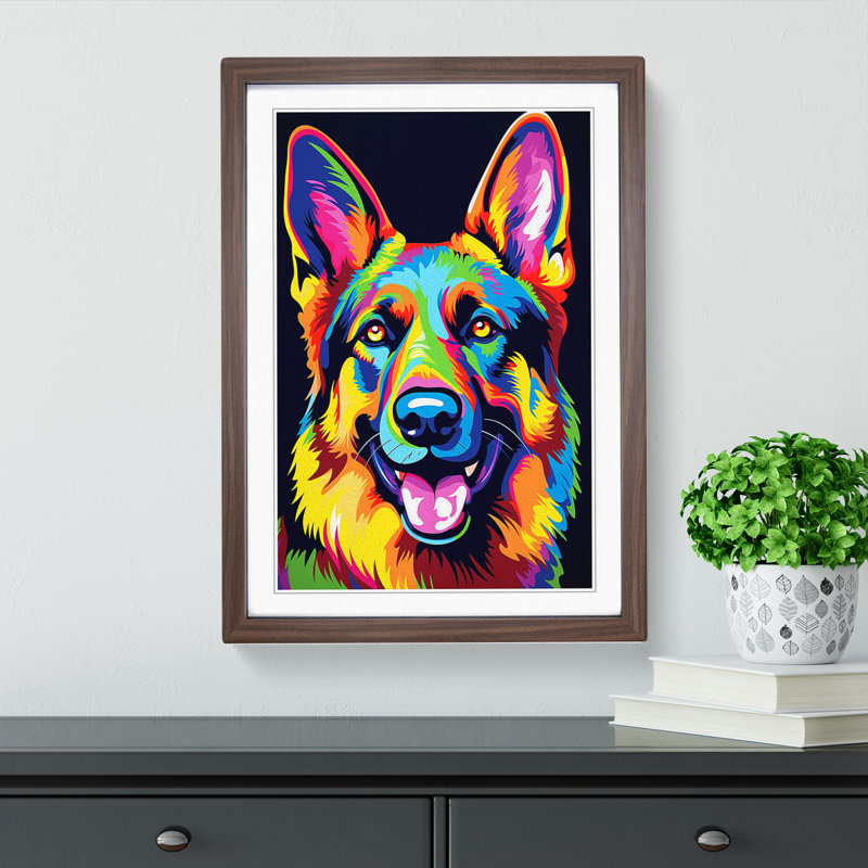 German Shepherd Pop - Framed Print, Walnut, 64cm H x 46cm W x 2cm D
