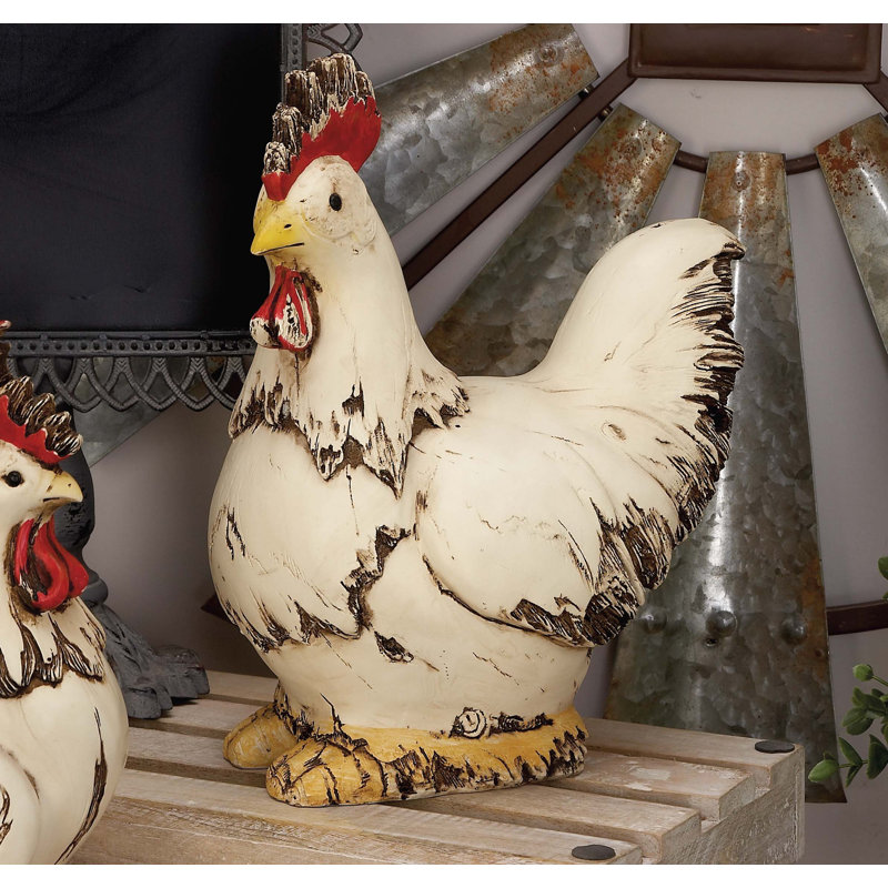 Mabank Polystone Indoor Outdoor Rooster Decorative White Garden Sculpture