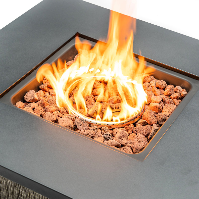 28 - Inch Square Steel Fire Pit Table With 50000 , Wrapped Body, Continuous Combustion, For Outdoor Dining Area Propane Fueled Stainless Burner, Lava Rocks, And Tabletop Patio Garden Party