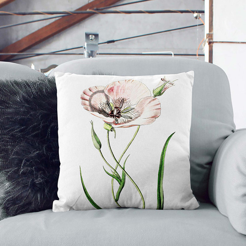 Pink Mariposa Lily Flowers Cushion with Filling, 55cm H x 55cm W x 20cm D, White