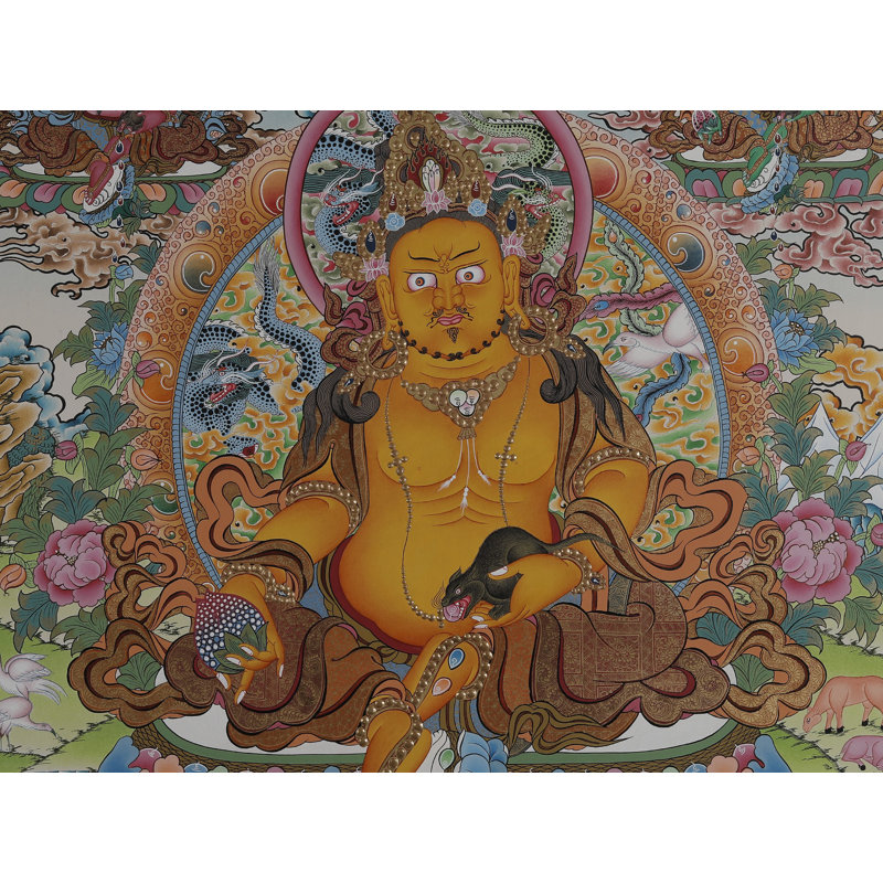 Peinture de haute qualité Kuber Thangka (Brocadeless Thangka) | Or pur 24 carats avec peinture acrylique
