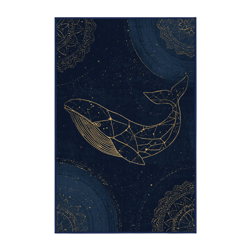 Tapis bleu lavable à la machine Pavle, 7 x 9