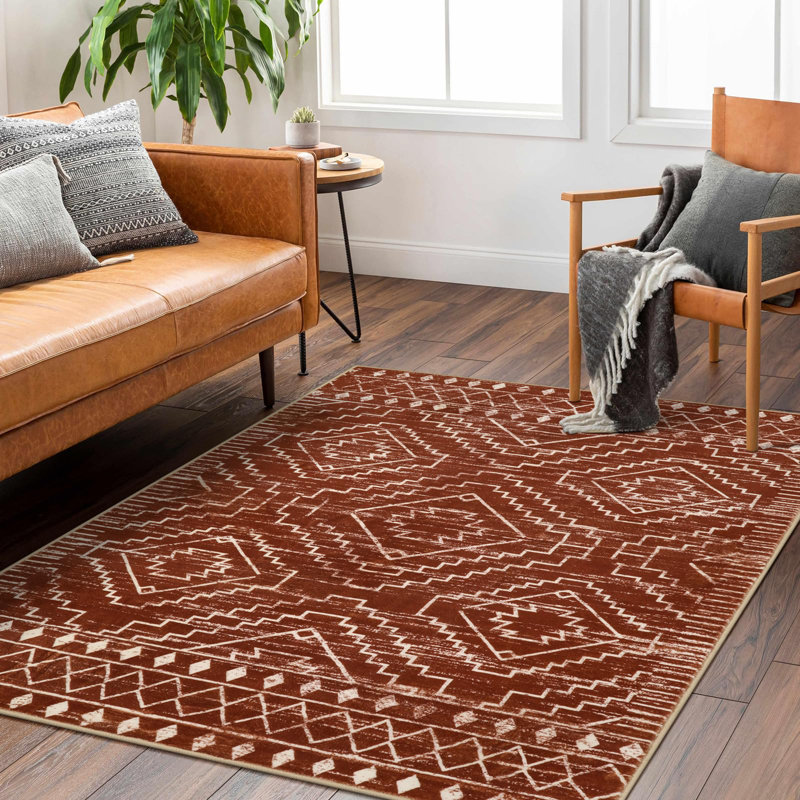 Tribal Geometric Washable Area Rug for Living Room & Bedroom, Non-Slip Moroccan Rug, Rectangle 4' x 6'