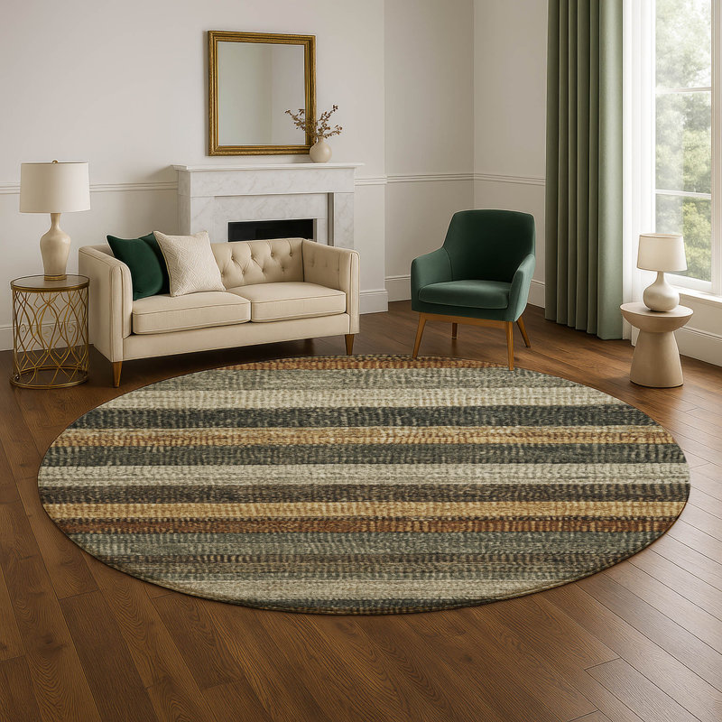 Premium Machine Washable Medena AMF1865 Stripes Rug, Round 8'