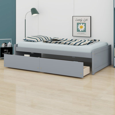 Classic Wooden Bed Frame With 2 Convenient Pull-Out Storage Drawers