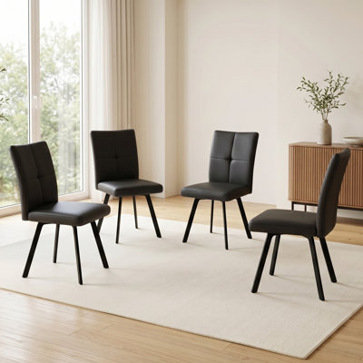 Modern Faux Leather Dining Chairs, Padded Side Chairs With Metal Legs For Kitchen, Living Room（Set Of 4）