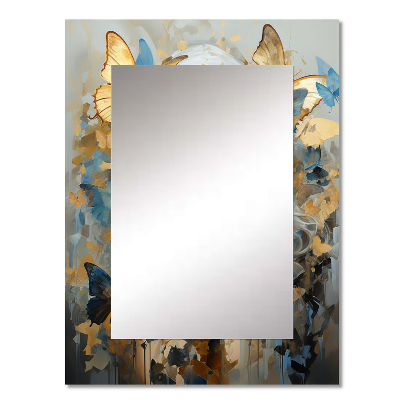 Butterfly Blue And Gold Glam Woman II - Woman Glam Unique Wall Mirror Decor, Glam Large Mirror, Printed Metal Art, 32" x 24"