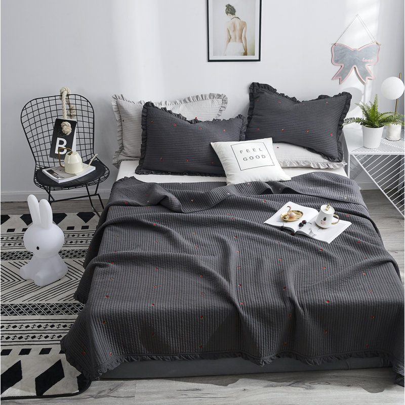 Ensemble de courtepointe réversible en coton, Gris foncé