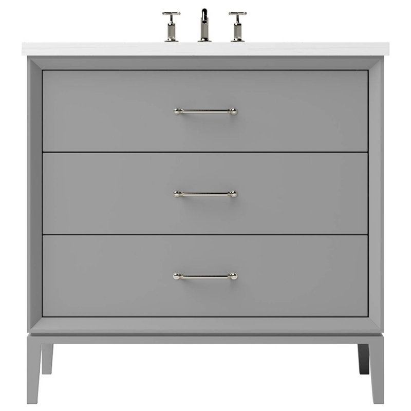 Meuble-lavabo simple à trois tiroirs Alexandra, Gris platine, Nickel satiné, 30"