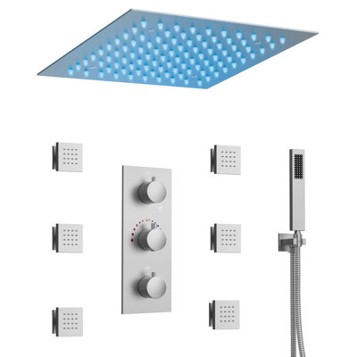 12" Thermostatic LED Rainfall Shower System