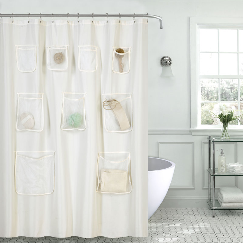 Rideau de douche simple en tissu avec poches, Beige