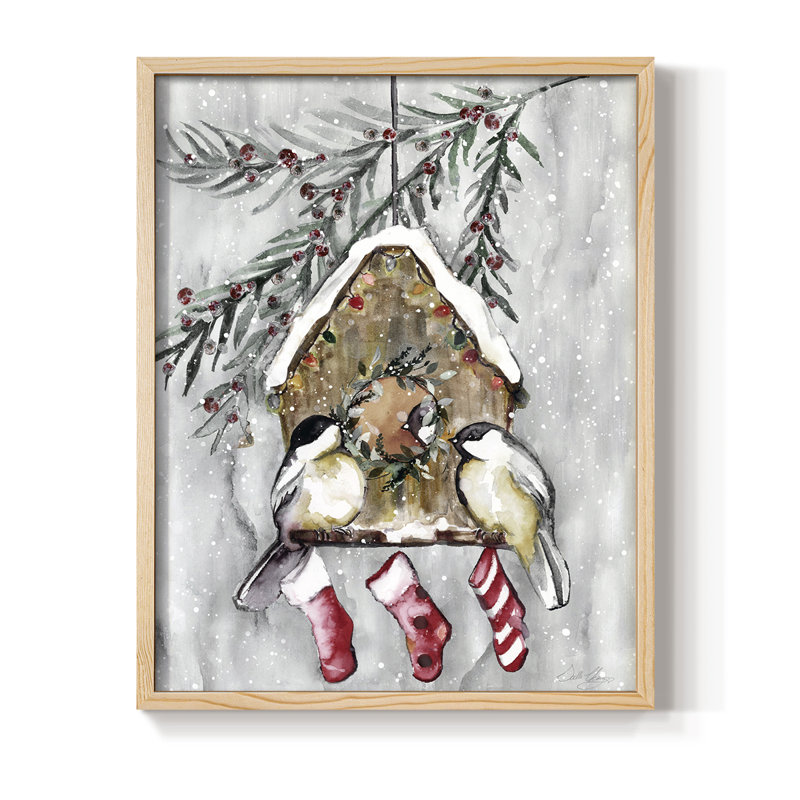 Winter Birds, reproduction encadrée - bois massif, H 15 po x l 12 po, Naturel