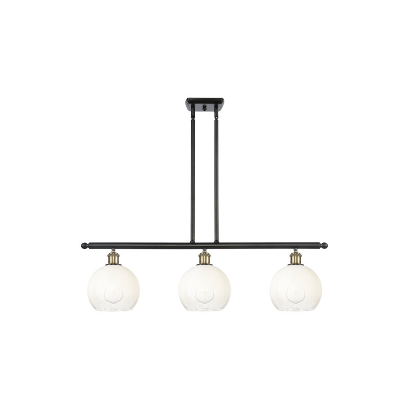 Luminaire suspendu pour îlot suspendu 3 lumières Ballston - Brookhaven Globe, Opale, Laiton antique noir