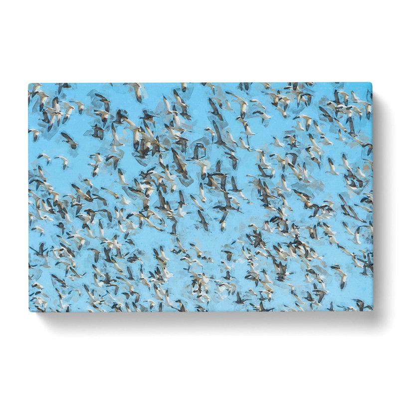 Snow Geese In Flight In Abstract - Wrapped Canvas Painting, 50cm H x 76cm W x 3cm D
