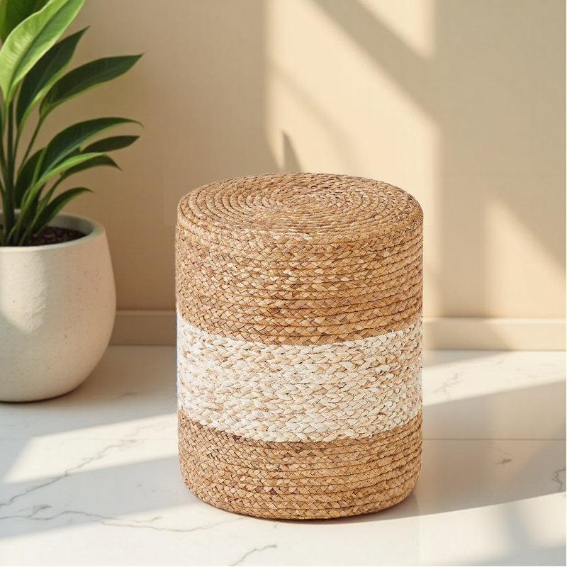 Upholstered Ottoman, White Jute