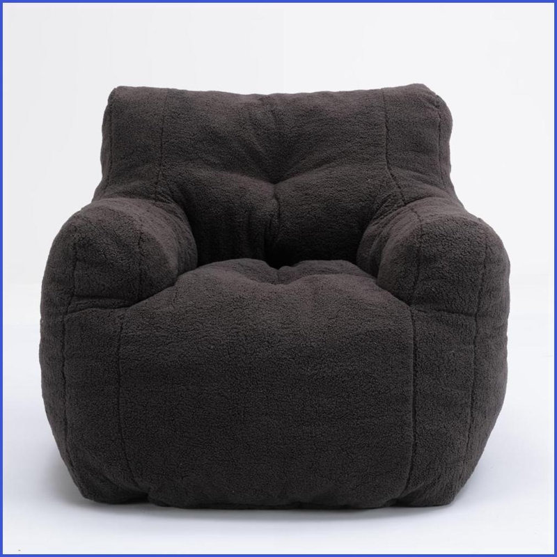 Fauteuil à billes en tissu moelleux doux avec dossier en mousse à mémoire de forme ergonomique gris foncé | Ours en peluche