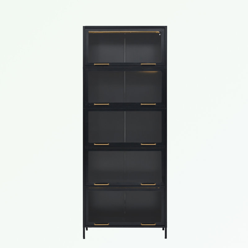 Tall Iron Cabinet with Glass Doors and LED Lights