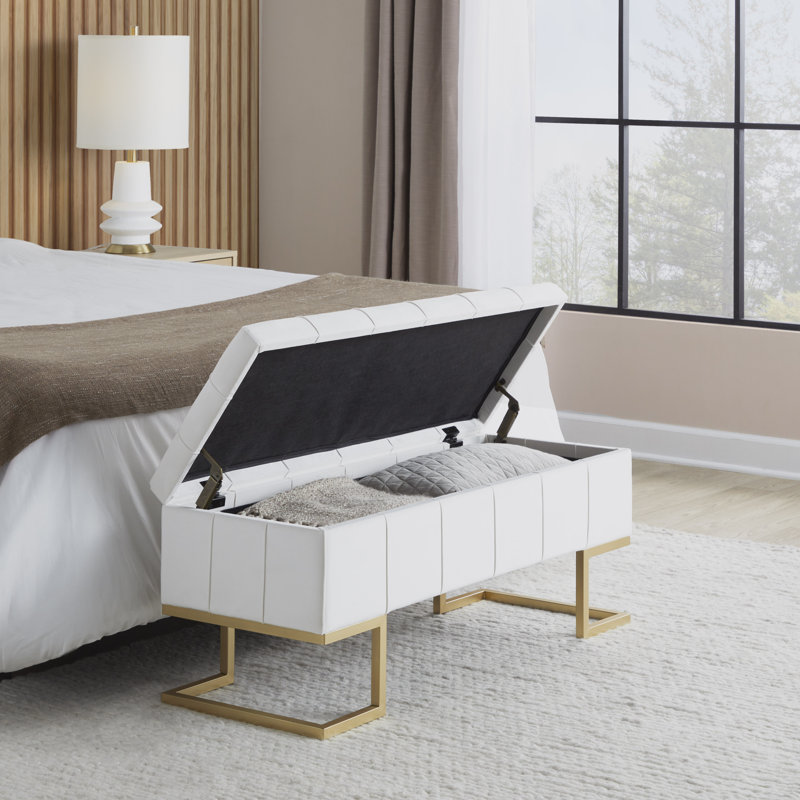 Freea Velvet Upholstered Storage Bench, White